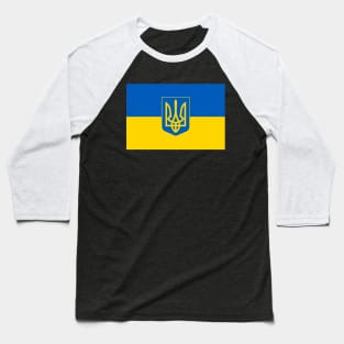 Flag of Ukraine with Coat of Arms (black background) Baseball T-Shirt